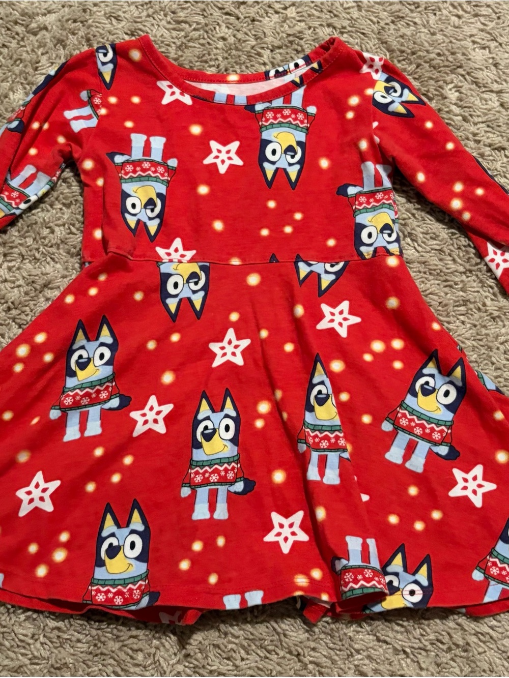 Bluey Christmas Dress Girls 2T Red Holiday Long Sleeve Twirl Dress